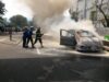 Kebakaran satu unit mobil jenis Nissan Grand Livina di kawasan Simpang Kandang Pasar Baru, Kota Padang, Jumat 8 Juni 2018.