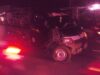 Satu unit minibus jenis Daihatsu Grandmax mengalami kerusakan cukup parah setelah dihantam Toyota Kijang yang hilang kendali di Jalan Pariaman-Lubuk Basung, Desa Pauah Timur, Kota Pariaman, Rabu 11 Juli 2018. Foto : Rizki Pratama