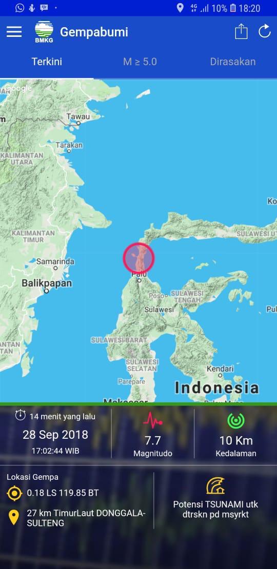 Pusat Gempa di Palu dan Donggala, Sulawesi Tengah.