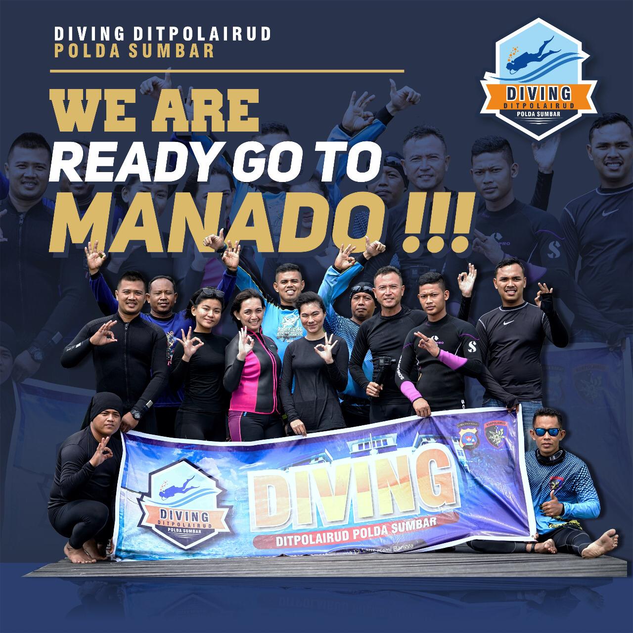 Para penyelam Ditpolairud Polda Sumbar saat latihan di perairan terbuka jelang pemecahan Rekor Dunia Selam Guinness World Records di Manado, Sulawesi Utara