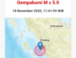 Gempa Magnitudo 5,3 Kembali Guncang Sumbar, Tak Berpotensi Tsunami !