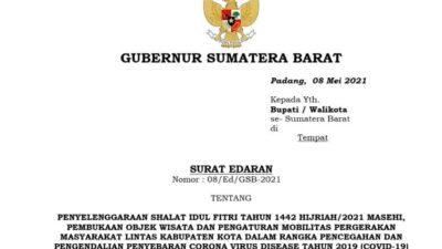 Gubernur Sumbar Rilis SE Penyelenggaraan Hari Raya Idul Fitri