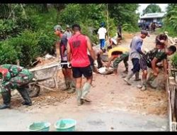 Satgas TMMD Regtas Ke 111 Kodim 1202/Skw Dan Warga Kompak Dalam Menyelesaikan Perkerjaan Di Lokasi TMMD.