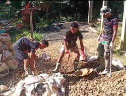 Satgas TMMD Regtas Ke 111 Melaksanakan Gotong Royong Dalam Membuat Rabat Beton Di Desa Setangau Jaya.