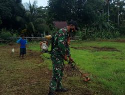 Pembersihan Sekitaran Bangunan Gereja dan Rumah Pastori TMMD Kodim Sarmi