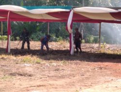 Panggung Acara Penutupan TMMD Kodim Sarmi Mulai Didirikan