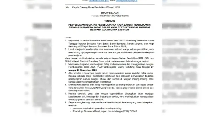 Darurat Bencana, Pemprov Sumbar Alihkan Belajar Siswa via Daring