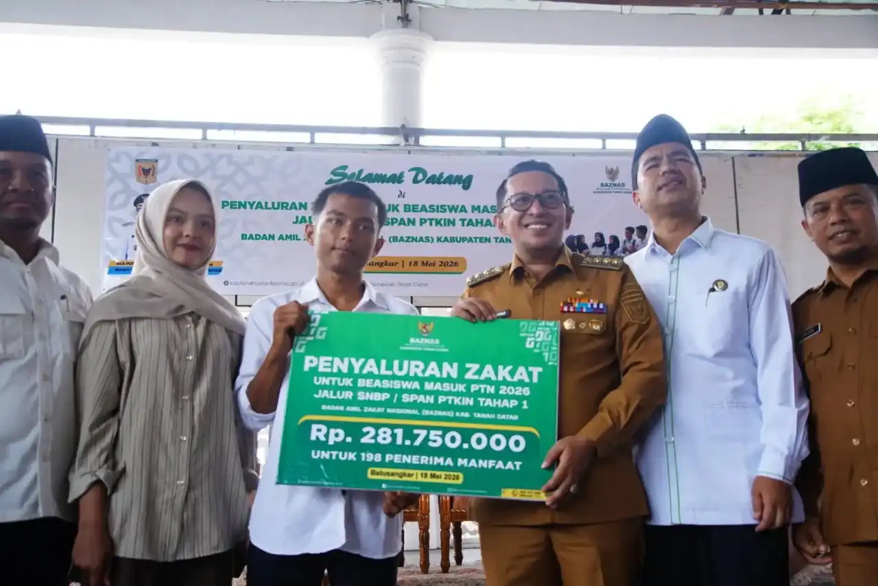 Sebanyak 198 calon mahasiswa asal Kabupaten Tanah Datar menerima bantuan beasiswa pendidikan untuk melanjutkan studi ke Perguruan Tinggi Negeri (PTN) melalui jalur Seleksi Nasional Berbasis Tes (SNBT) dan Seleksi Prestasi Akademik Nasional Perguruan Tinggi Keagamaan Islam Negeri (SPAN-PTKIN) tahun 2026.