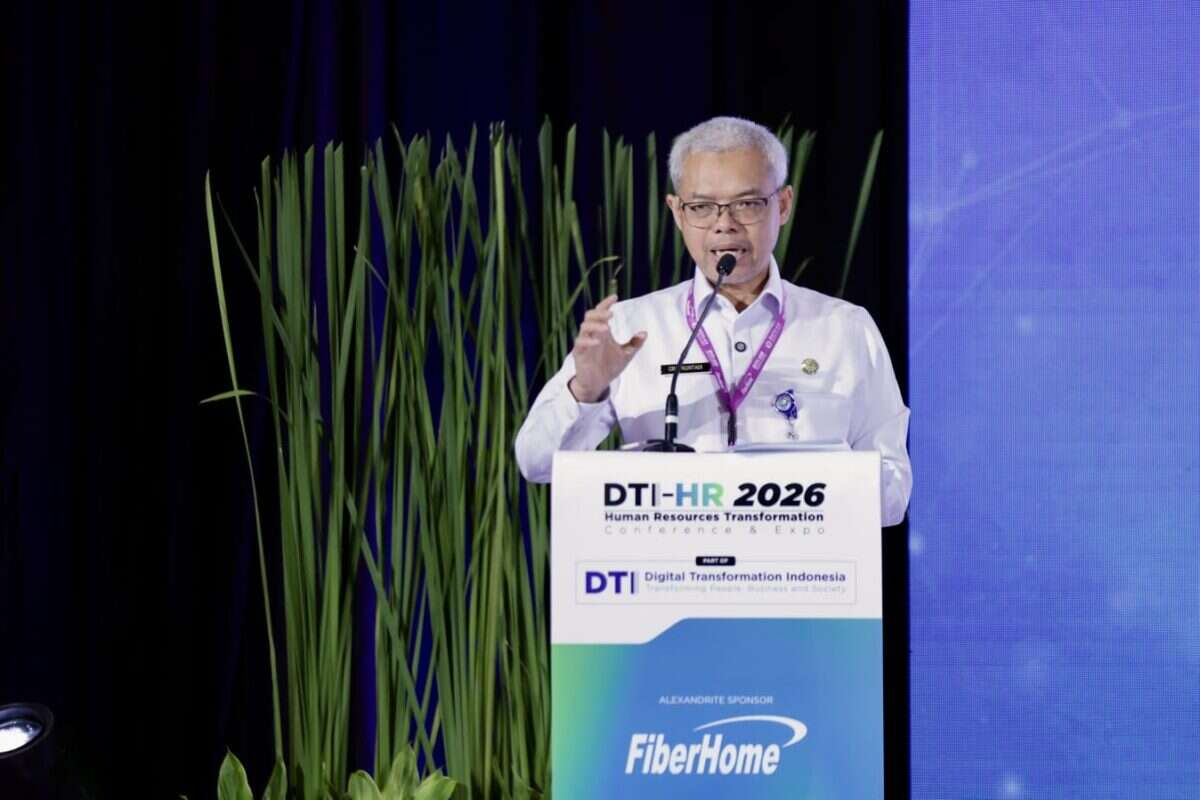 Sekretaris Jenderal Kemnaker, Cris Kuntadi, saat menjadi pembicara dalam Digital Transformat ion Indonesia Human Resources Conference & Expo (DTI-HR) di Jakarta, Kamis (6/8/2026).